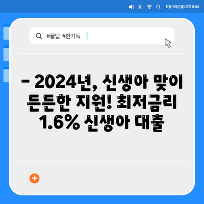 2024년, 최저금리 1.6% 신생아 대출! 신생아 대출 vs 디딤돌 대출 비교