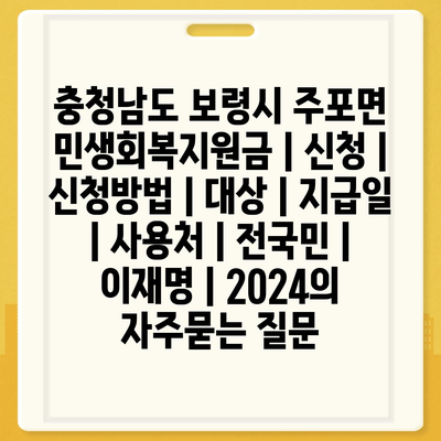 충청남도 보령시 주포면 민생회복지원금 | 신청 | 신청방법 | 대상 | 지급일 | 사용처 | 전국민 | 이재명 | 2024