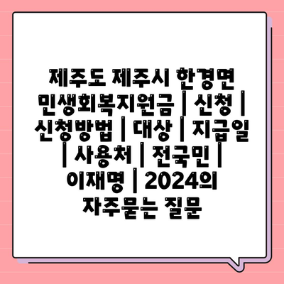 제주도 제주시 한경면 민생회복지원금 | 신청 | 신청방법 | 대상 | 지급일 | 사용처 | 전국민 | 이재명 | 2024