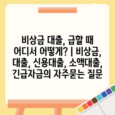 비상금 대출, 급할 때 어디서 어떻게? | 비상금, 대출, 신용대출, 소액대출, 긴급자금