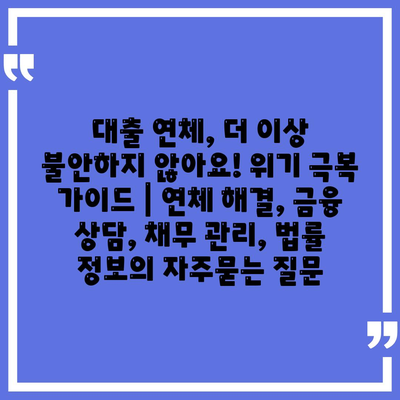 대출 연체, 더 이상 불안하지 않아요! 위기 극복 가이드 | 연체 해결, 금융 상담, 채무 관리, 법률 정보