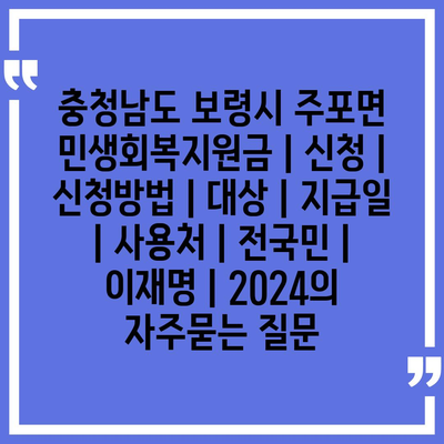 충청남도 보령시 주포면 민생회복지원금 | 신청 | 신청방법 | 대상 | 지급일 | 사용처 | 전국민 | 이재명 | 2024