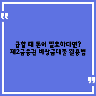 제2금융권 비상금대출, 급할 때 어디서 얼마나 받을 수 있을까요? | 비상금, 대출, 금리 비교, 신청 방법