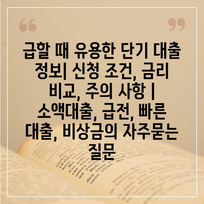 급할 때 유용한 단기 대출 정보| 신청 조건, 금리 비교, 주의 사항 | 소액대출, 급전, 빠른 대출, 비상금