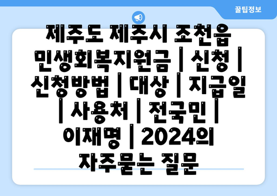 제주도 제주시 조천읍 민생회복지원금 | 신청 | 신청방법 | 대상 | 지급일 | 사용처 | 전국민 | 이재명 | 2024