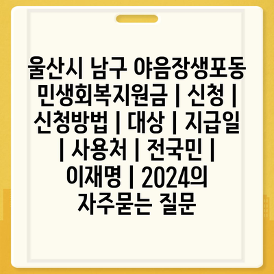 울산시 남구 야음장생포동 민생회복지원금 | 신청 | 신청방법 | 대상 | 지급일 | 사용처 | 전국민 | 이재명 | 2024