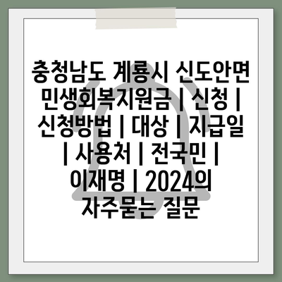 충청남도 계룡시 신도안면 민생회복지원금 | 신청 | 신청방법 | 대상 | 지급일 | 사용처 | 전국민 | 이재명 | 2024