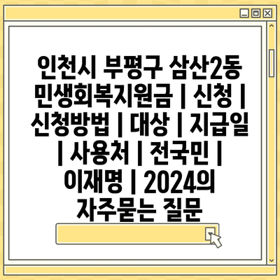 인천시 부평구 삼산2동 민생회복지원금 | 신청 | 신청방법 | 대상 | 지급일 | 사용처 | 전국민 | 이재명 | 2024