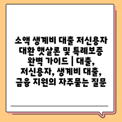 소액 생계비 대출 저신용자 대환 햇살론 및 특례보증 완벽 가이드 | 대출, 저신용자, 생계비 대출, 금융 지원