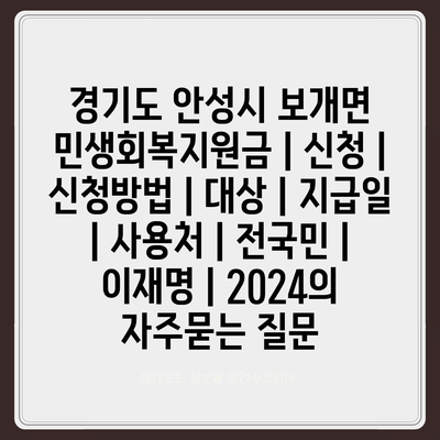 경기도 안성시 보개면 민생회복지원금 | 신청 | 신청방법 | 대상 | 지급일 | 사용처 | 전국민 | 이재명 | 2024