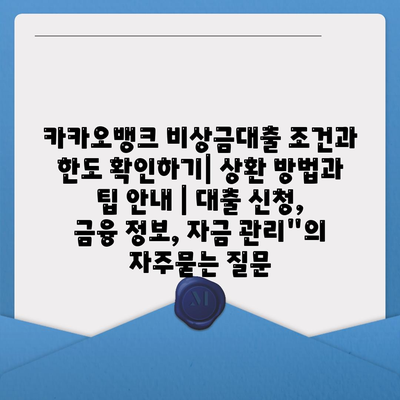 카카오뱅크 비상금대출 조건과 한도 확인하기| 상환 방법과 팁 안내 | 대출 신청, 금융 정보, 자금 관리"