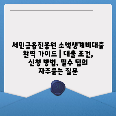 서민금융진흥원 소액생계비대출 완벽 가이드 | 대출 조건, 신청 방법, 필수 팁