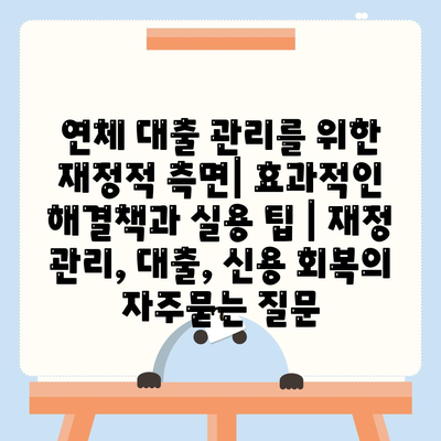 연체 대출 관리를 위한 재정적 측면| 효과적인 해결책과 실용 팁 | 재정 관리, 대출, 신용 회복