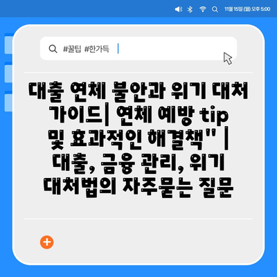 대출 연체 불안과 위기 대처 가이드| 연체 예방 tip 및 효과적인 해결책" | 대출, 금융 관리, 위기 대처법