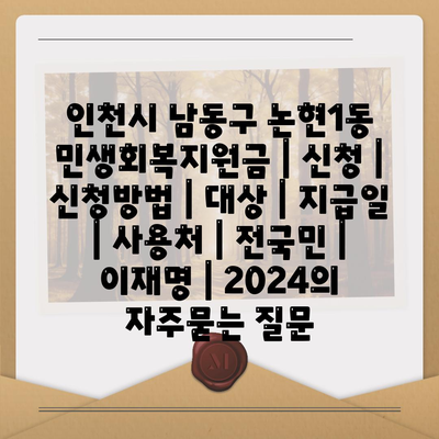 인천시 남동구 논현1동 민생회복지원금 | 신청 | 신청방법 | 대상 | 지급일 | 사용처 | 전국민 | 이재명 | 2024