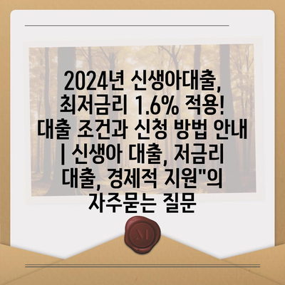 2024년 신생아대출, 최저금리 1.6% 적용! 대출 조건과 신청 방법 안내 | 신생아 대출, 저금리 대출, 경제적 지원"