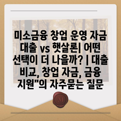 미소금융 창업 운영 자금 대출 vs 햇살론| 어떤 선택이 더 나을까? | 대출 비교, 창업 자금, 금융 지원"