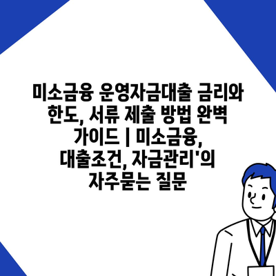 미소금융 운영자금대출 금리와 한도, 서류 제출 방법 완벽 가이드 | 미소금융, 대출조건, 자금관리