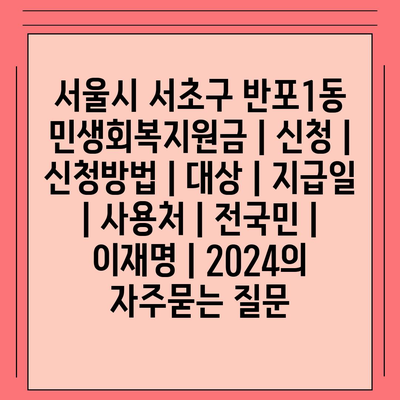 서울시 서초구 반포1동 민생회복지원금 | 신청 | 신청방법 | 대상 | 지급일 | 사용처 | 전국민 | 이재명 | 2024