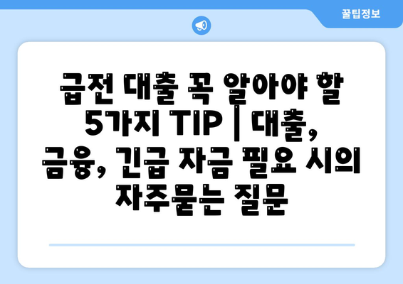 급전 대출 꼭 알아야 할 5가지 TIP | 대출, 금융, 긴급 자금 필요 시