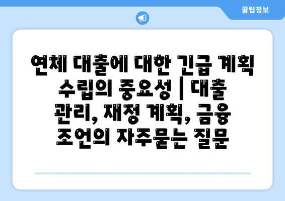 연체 대출에 대한 긴급 계획 수립의 중요성 | 대출 관리, 재정 계획, 금융 조언