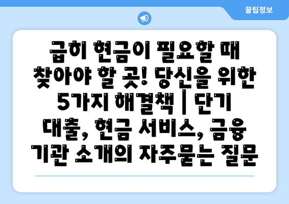 급히 현금이 필요할 때 찾아야 할 곳! 당신을 위한 5가지 해결책 | 단기 대출, 현금 서비스, 금융 기관 소개