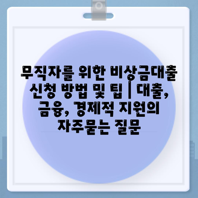 무직자를 위한 비상금대출 신청 방법 및 팁 | 대출, 금융, 경제적 지원