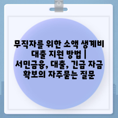 무직자를 위한 소액 생계비 대출 지원 방법 | 서민금융, 대출, 긴급 자금 확보