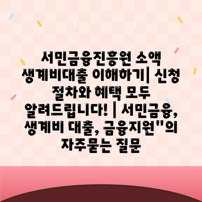 서민금융진흥원 소액 생계비대출 이해하기| 신청 절차와 혜택 모두 알려드립니다! | 서민금융, 생계비 대출, 금융지원"