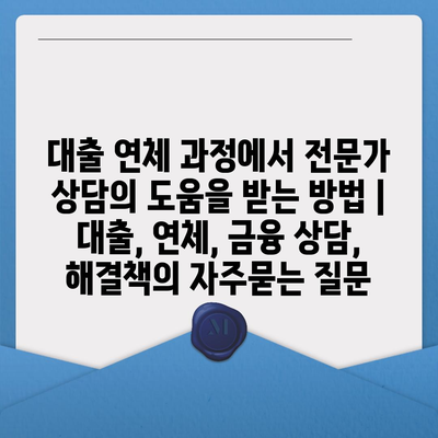 대출 연체 과정에서 전문가 상담의 도움을 받는 방법 | 대출, 연체, 금융 상담, 해결책