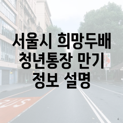 서울시 희망두배 청년통장 만기 정보 설명