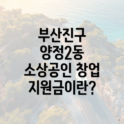 부산진구 양정2동 소상공인 창업 지원금이란?